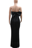 White Elegant Solid Color Sequins Strapless Long Dresses