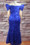 Pink Elegant Solid Color Hot Drill Embroidery Flower Shape Off Shoulder Long Plus Size Dresses