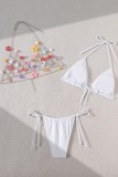 White Sexy Patchwork Chains Backless Belted Swimsuit Three Piece Set (With Paddings)