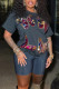 Black Casual Daily Butterfly Sequins Patchwork O Neck Short Sleeve Two Pieces