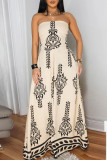 Apricot Sexy Casual Print Backless Belted Strapless Regular Jumpsuits