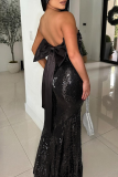 White Elegant Solid Color Sequins Strapless Long Dresses