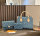 The cowboy blue Casual Letters Distressed Patchwork Zipper Bags