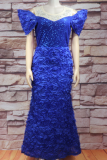 Pink Elegant Solid Color Hot Drill Embroidery Flower Shape Off Shoulder Long Plus Size Dresses