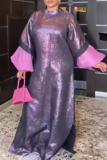 violet Elegant Mesh O Neck Long Plus Size Dresses