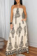 Apricot Sexy Casual Print Backless Belted Strapless Regular Jumpsuits