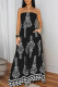 Black Sexy Casual Print Backless Belted Strapless Regular Jumpsuits