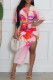Red Sexy Casual Elegant Print Slit Ruched Deep V Neck Half Sleeve Two Pieces