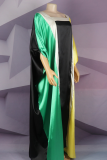 Green Black Casual Contrast Square Neck Long Dresses