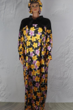 Yellow Casual Print Strap Design O Neck Long Dresses