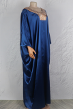 Navy Blue Casual Hot Drill V Neck Long Dresses