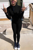 Deep Blue Fashion Casual Solid Basic Zipper Collar Long Sleeve Two Pieces