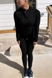 Deep Blue Fashion Casual Solid Basic Zipper Collar Long Sleeve Two Pieces