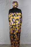 Yellow Casual Print Strap Design O Neck Long Dresses
