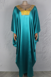 Navy Blue Casual Hot Drill V Neck Long Dresses