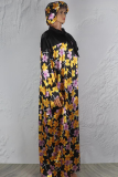 Yellow Casual Print Strap Design O Neck Long Dresses