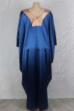 Navy Blue Casual Hot Drill V Neck Long Dresses