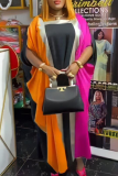 Green Black Casual Contrast Square Neck Long Dresses