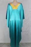 Navy Blue Casual Hot Drill V Neck Long Dresses
