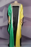 Green Black Casual Contrast Square Neck Long Dresses