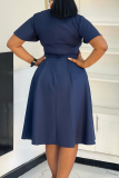 Deep Blue Elegant Solid Color Strap Design V Neck Long Dresses
