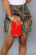 Camouflage Denim Button Fly Zipper Fly Mid Solid Patchwork Tassel Straight shorts 