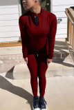 Deep Blue Fashion Casual Solid Basic Zipper Collar Long Sleeve Two Pieces