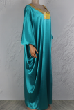 Navy Blue Casual Hot Drill V Neck Long Dresses