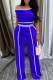 Blue Casual Patchwork Contrast Oblique Collar Short Sleeve Two Pieces