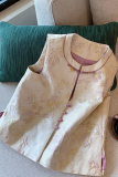 Purple Daily Jacquard Buckle O Neck Tops
