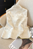Apricot Daily Flowers Buckle Pearls Decor O Neck Tops