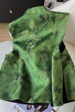 Green Daily Jacquard Buckle O Neck Tops