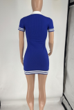 Black Casual Letters Patchwork Turndown Collar Wrapped Skirt Dresses