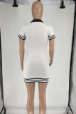 Black Casual Letters Patchwork Turndown Collar Wrapped Skirt Dresses