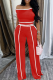 Red Casual Patchwork Contrast Oblique Collar Short Sleeve Two Pieces