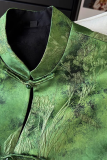 Green Daily Jacquard Buckle O Neck Tops