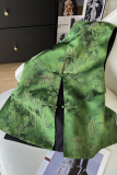 Green Daily Jacquard Buckle O Neck Tops