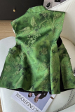 Green Daily Jacquard Buckle O Neck Tops