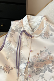 Purple Daily Jacquard Buckle Mandarin Collar Tops