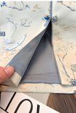 White Blue Daily Jacquard Buckle V Neck Tops
