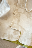Apricot Daily Flowers Buckle Pearls Decor O Neck Tops