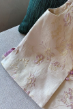 Purple Daily Jacquard Buckle O Neck Tops