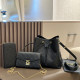 Black Casual Letters Draw String Zipper Embossed Bags