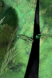 Green Daily Jacquard Buckle O Neck Tops