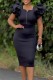 Black Casual Elegant Solid Color Ruffle V Neck Wrapped Skirt Dresses