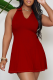 Burgundy Casual Solid Color Patchwork Turndown Collar Dresses