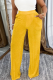 Yellow Casual Solid Color Pocket Loose High Waist Conventional Patchwork Bottoms
