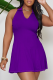 Purple Casual Solid Color Patchwork Turndown Collar Dresses