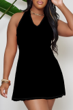 Rose Red Casual Solid Color Patchwork Turndown Collar Dresses