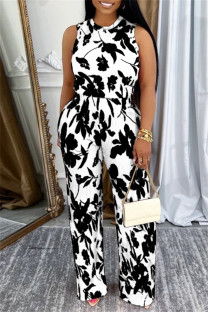 White Casual Daily Floral Print Basic O Neck Sleeveless Two Pieces